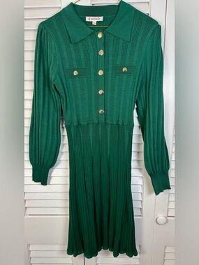 Nanette Lepore Emerald Ribbed Long-Sleeve Button-Front Dress